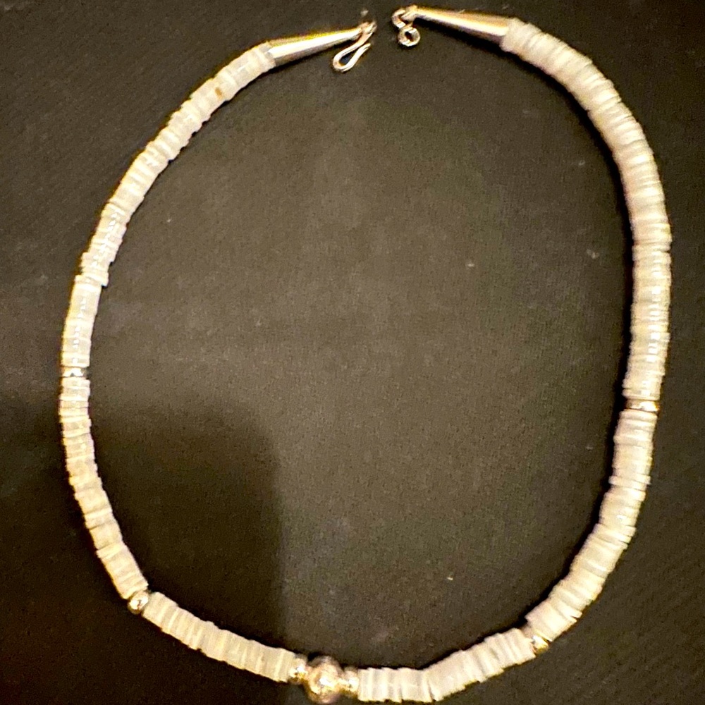 Hand Crafted “One of a Kind” Mother of Pearl & Sterling Silver Necklace - Picture 2 of 3